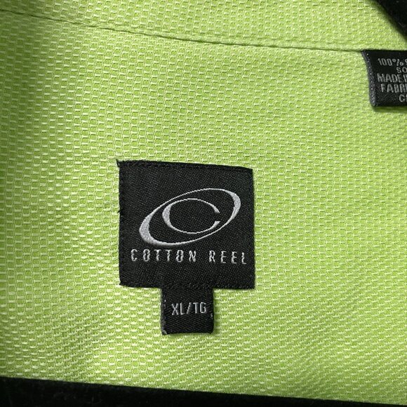 Cotton Reel Shirt Mens XL Green 100% Silk Short Sleeve Camp Button Up Hawaiian - Picture 2 of 8